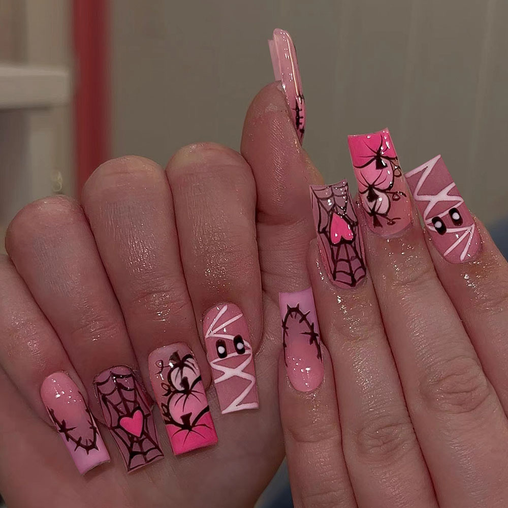 Nail Art Y2K - 24 uñas postizas rectangulares, diseño de