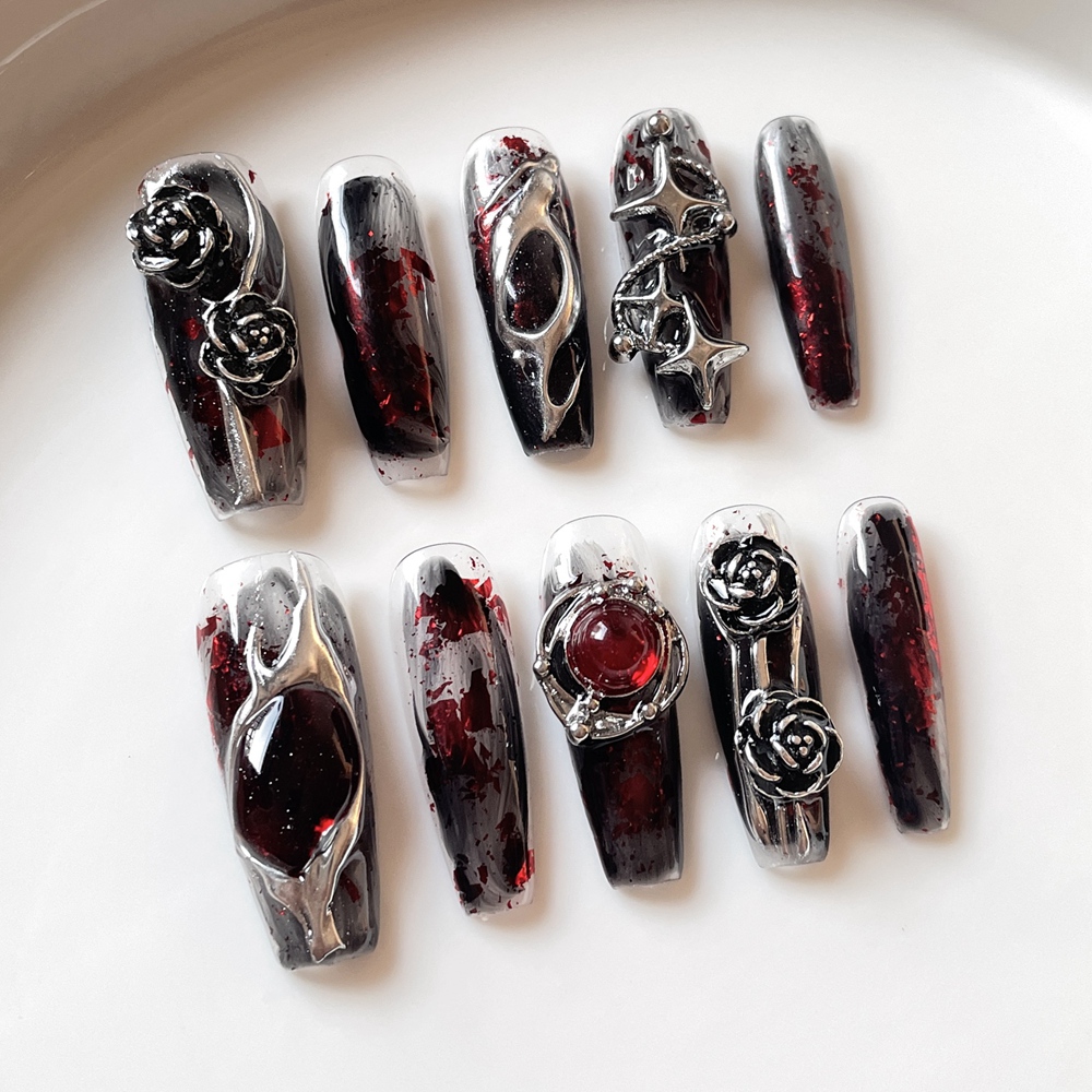Nail Art Y2K - Uñas postizas metálicas hechas a mano