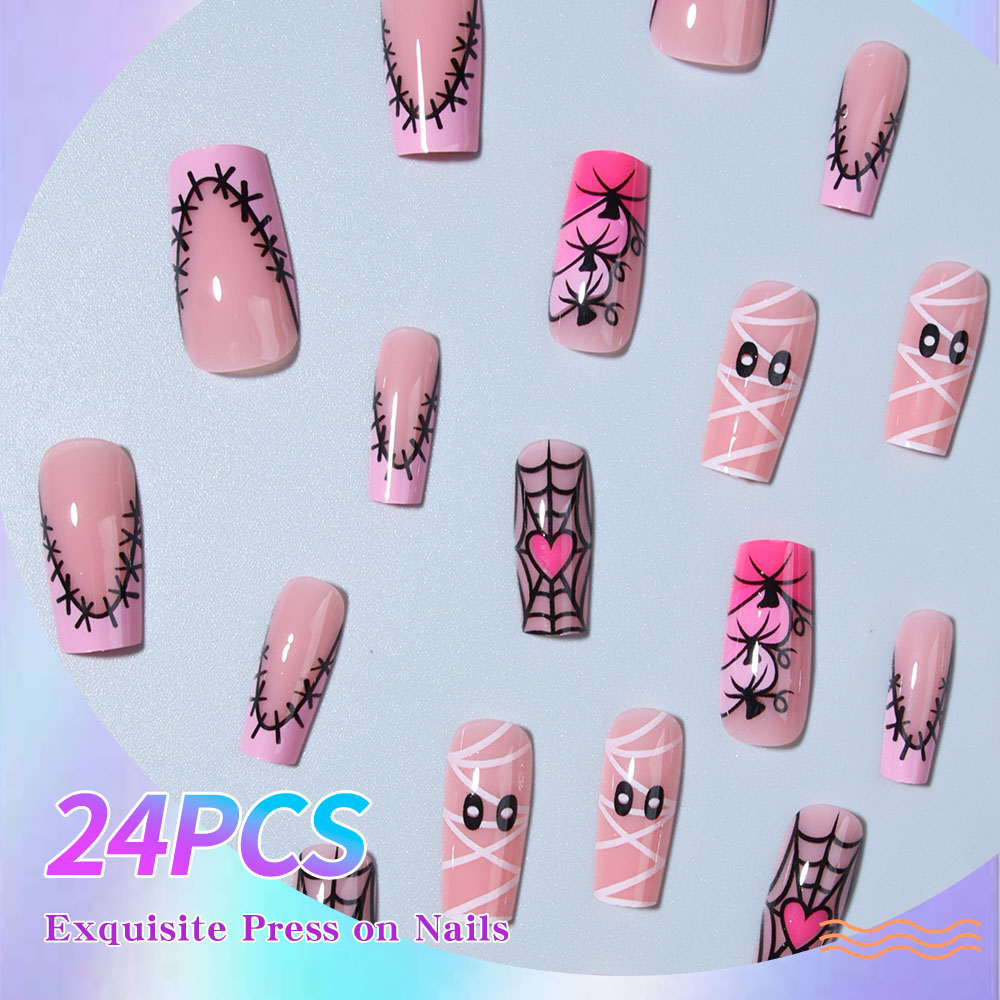 24 uñas postizas rectangulares - Nail Art Y2K reseña y precio