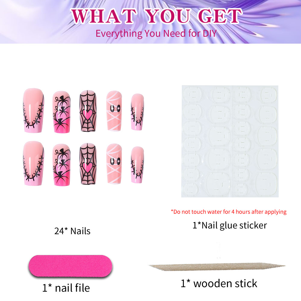 24 uñas postizas rectangulares - Nail Art Y2K reseña y precio
