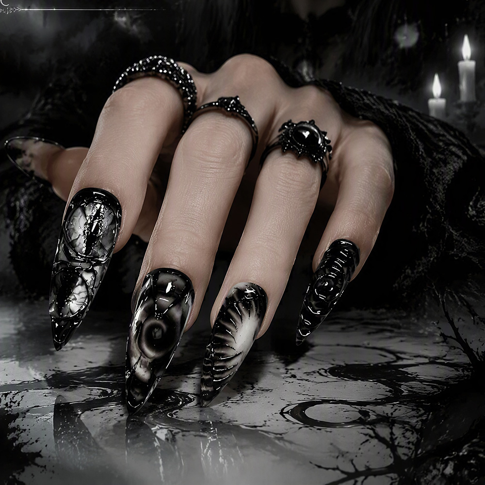 Uñas postizas góticas Stiletto - Nail Art Y2K reseña y precio
