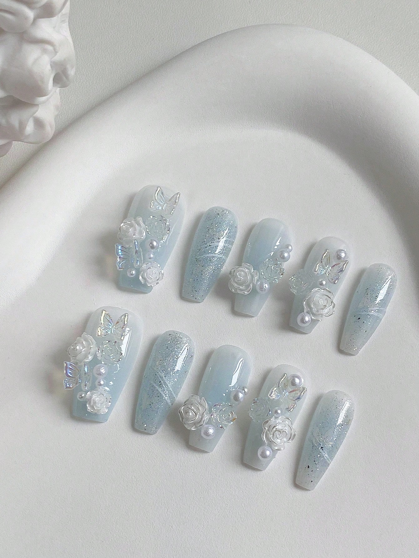 Juego de 10 Uñas Postizas Larg - Nail Art Ice Blue reseña y precio